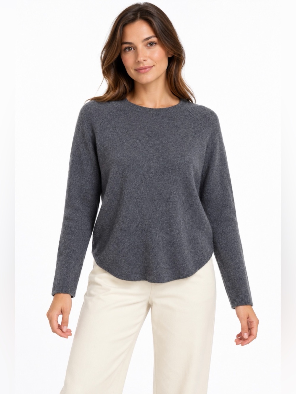 Women's Subtle Luxury Gray Cashmere Crew Neck Sweater S/M